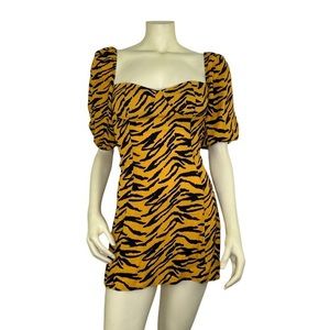 Reformation Kopa Tigress Yellow Mini Dress Size 2 NWT Tiger Print